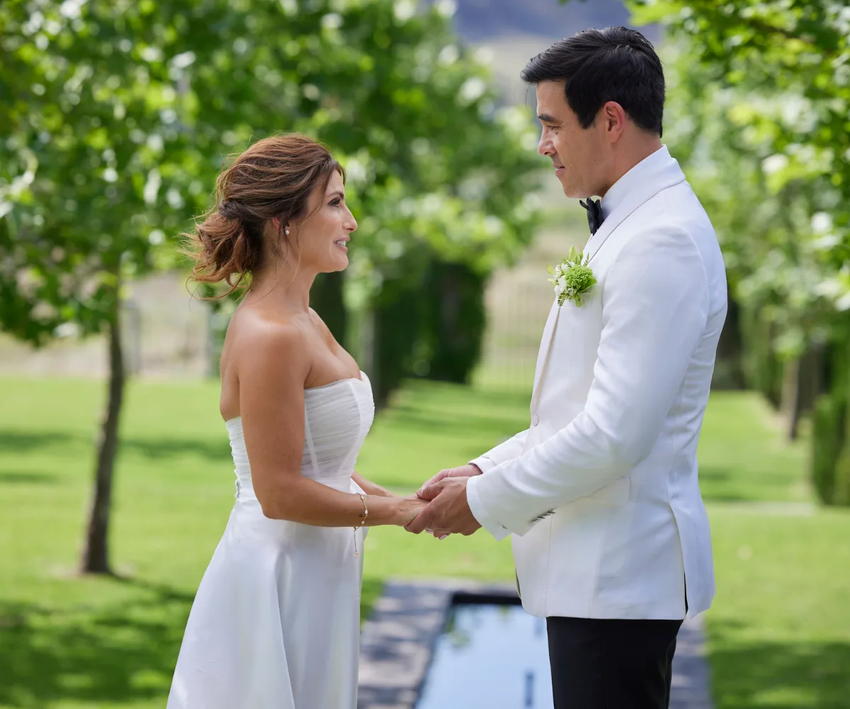 leah and justin get married on home and away, portrayed by ada nicodemou and james stewart