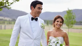 james stewart ada nicodemou as leah and justin on home and away, wedding