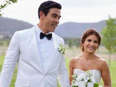 james stewart ada nicodemou as leah and justin on home and away, wedding