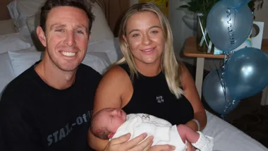 the block stars dylan and jenny with their baby boy billy in the hospital