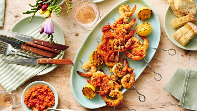 Barbecued Prawns with Romesco