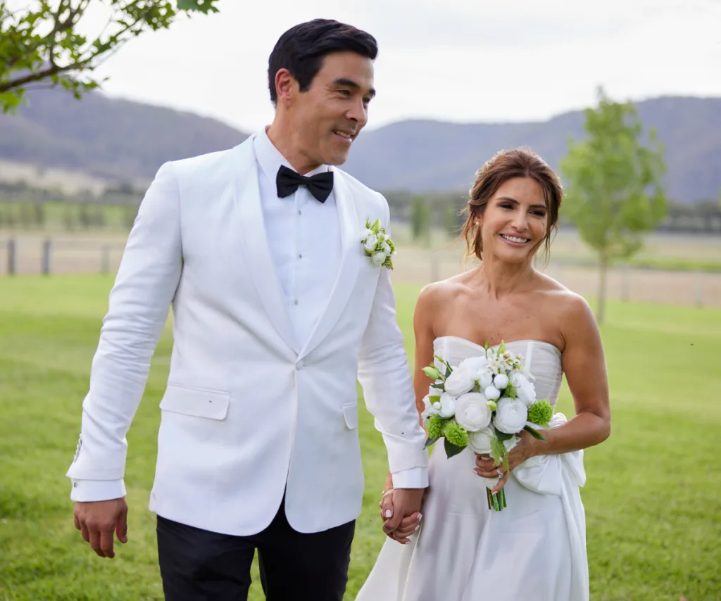 james stewart and ada nicodemou as leah and justin on home and away, their wedding