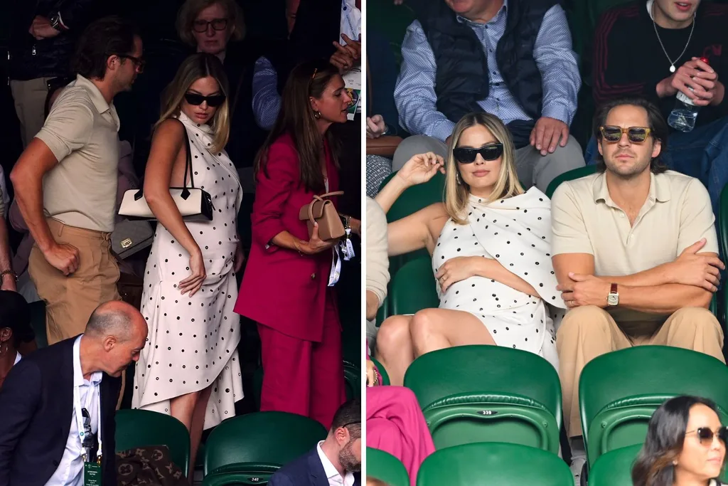margot robbie tom ackerley showing off margot's baby bump at wimbledon