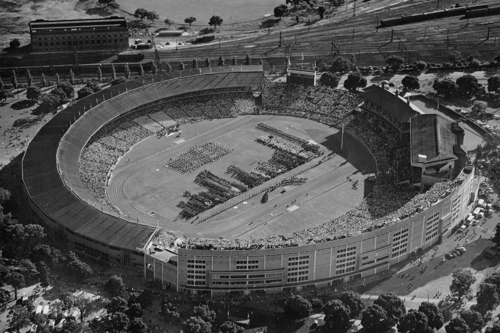 aerial view of the opening ceremony of the 1956 Summer Olympics,