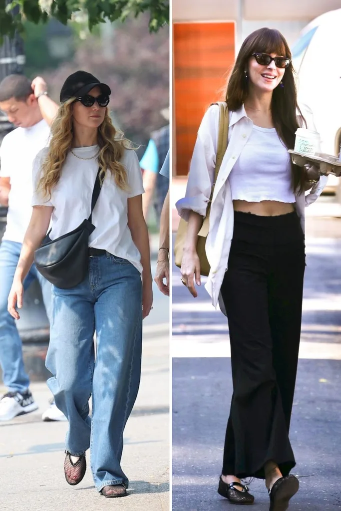 Jennifer Lawrence and Dakota Johnson wearing ballet flats