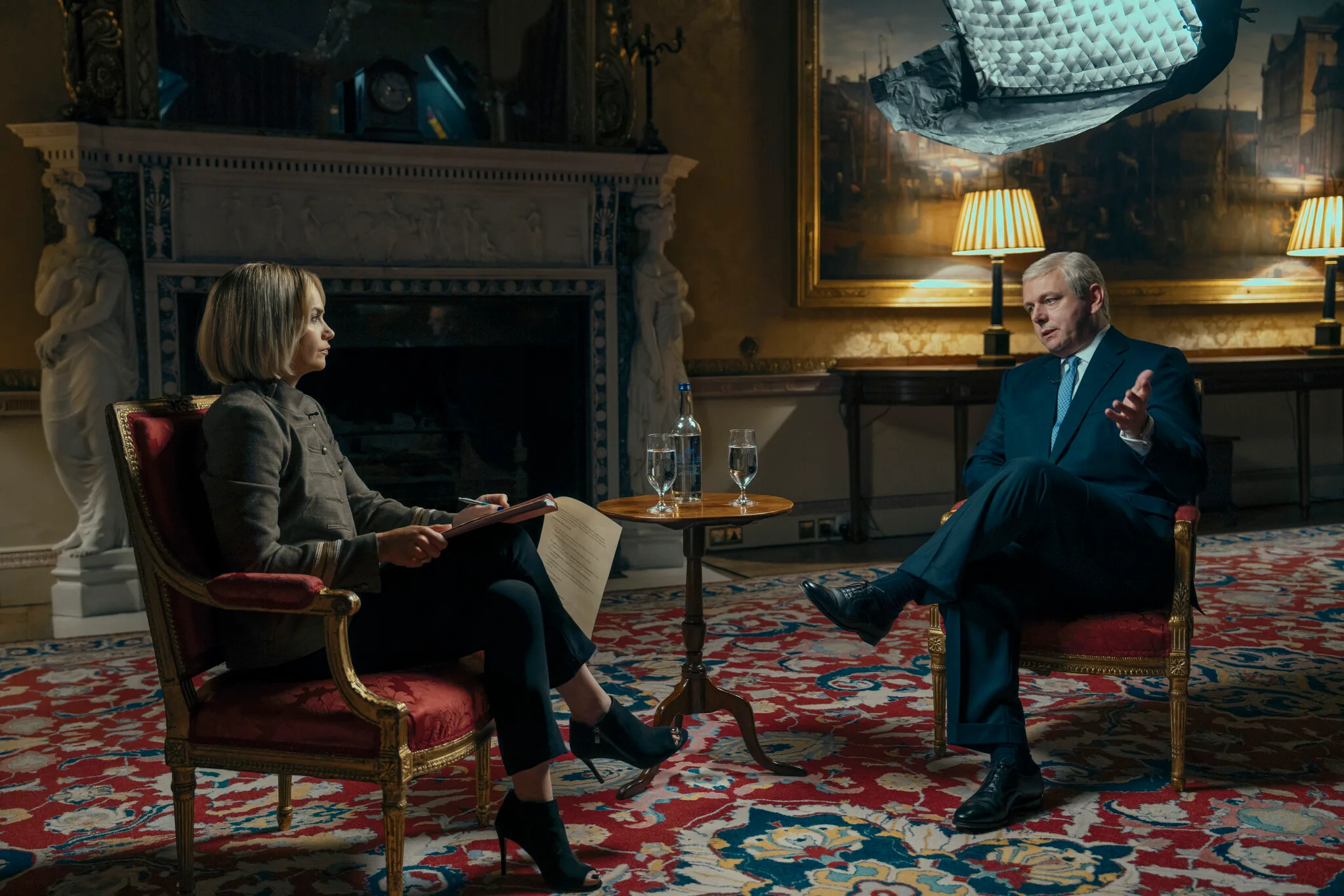 michael sheen and Ruth Wilson as prince andrew and emily maitlis in a very royal scandal