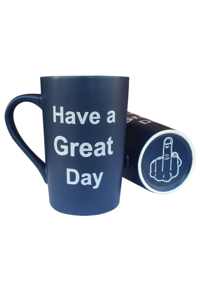 quirky mug with rude finger