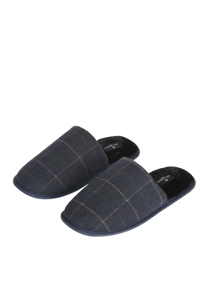 jeff banks blue slippers with check print from the iconic