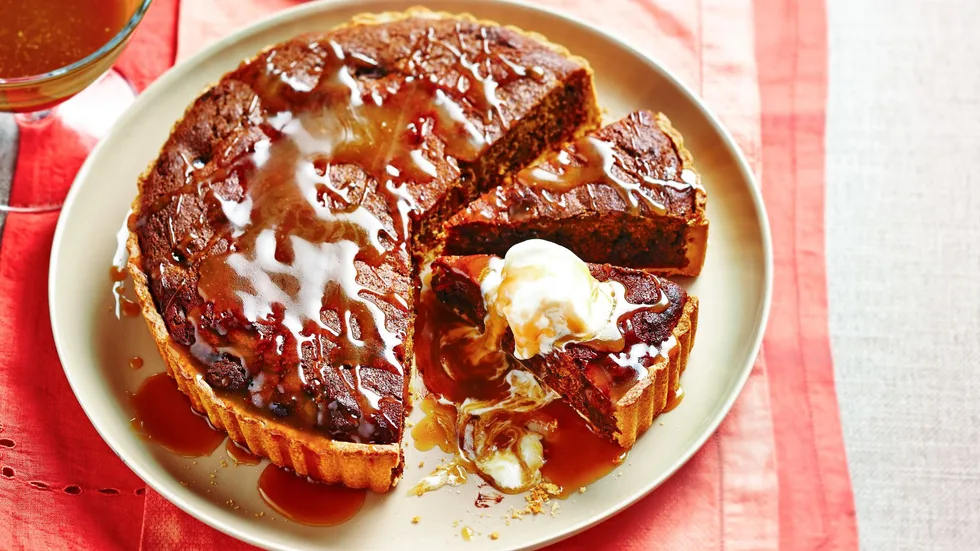 Date and Chocolate Tart with Butterscotch Sauce