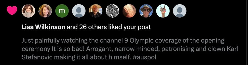 lisa wilkinson x twitter karl stefanovic olympic post