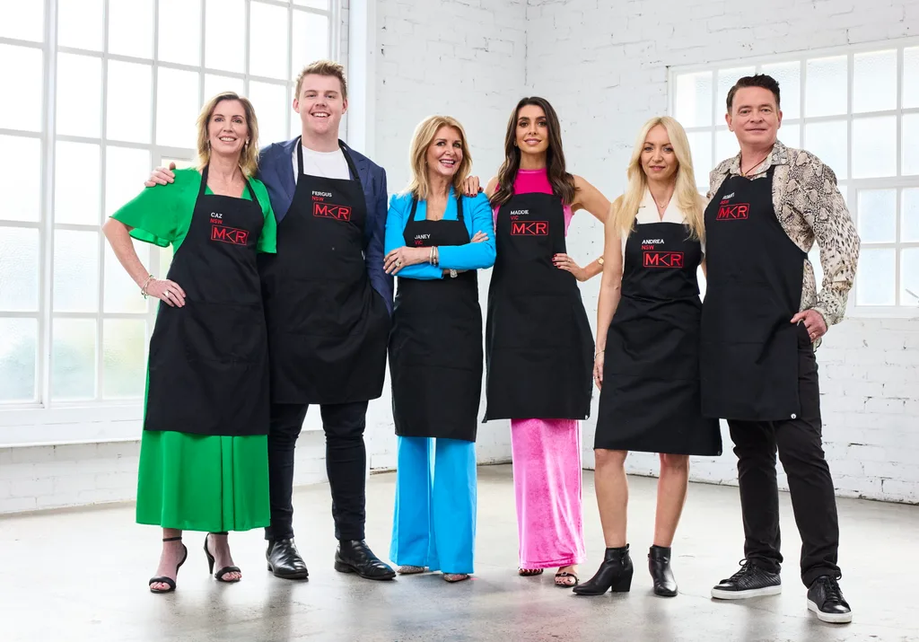 MKR 2024 Gatecrashers L_R_Caz and Fergus, Janey and Maddie , Andrea and Robert