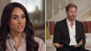 Two individuals are seated separately, possibly during an interview, indoors with a blurred background.