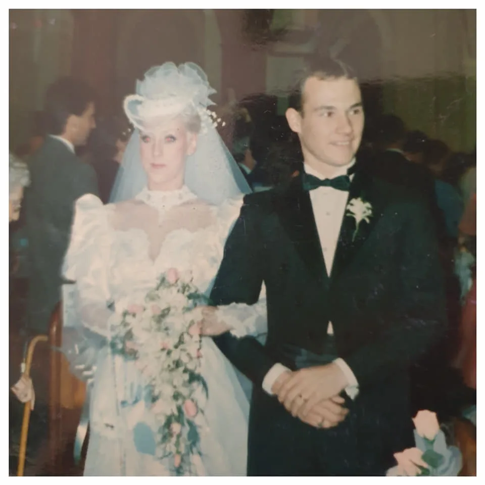 dancer mark wilson and his wife annemarie on their wedding day