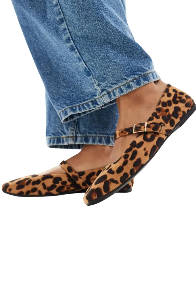 ASOS DESIGN Wide Fit Lottie Mary Jane ballet flats in leopard