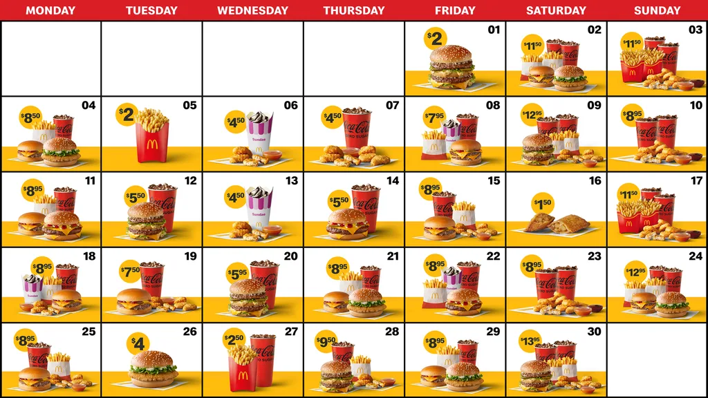 Macca's 30 Days 30 Deals calendar 2024