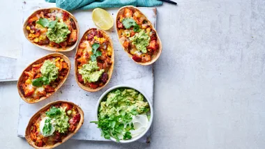 Nutritious and delicious Sweet Potato, Corn and Chorizo Tortilla Boats