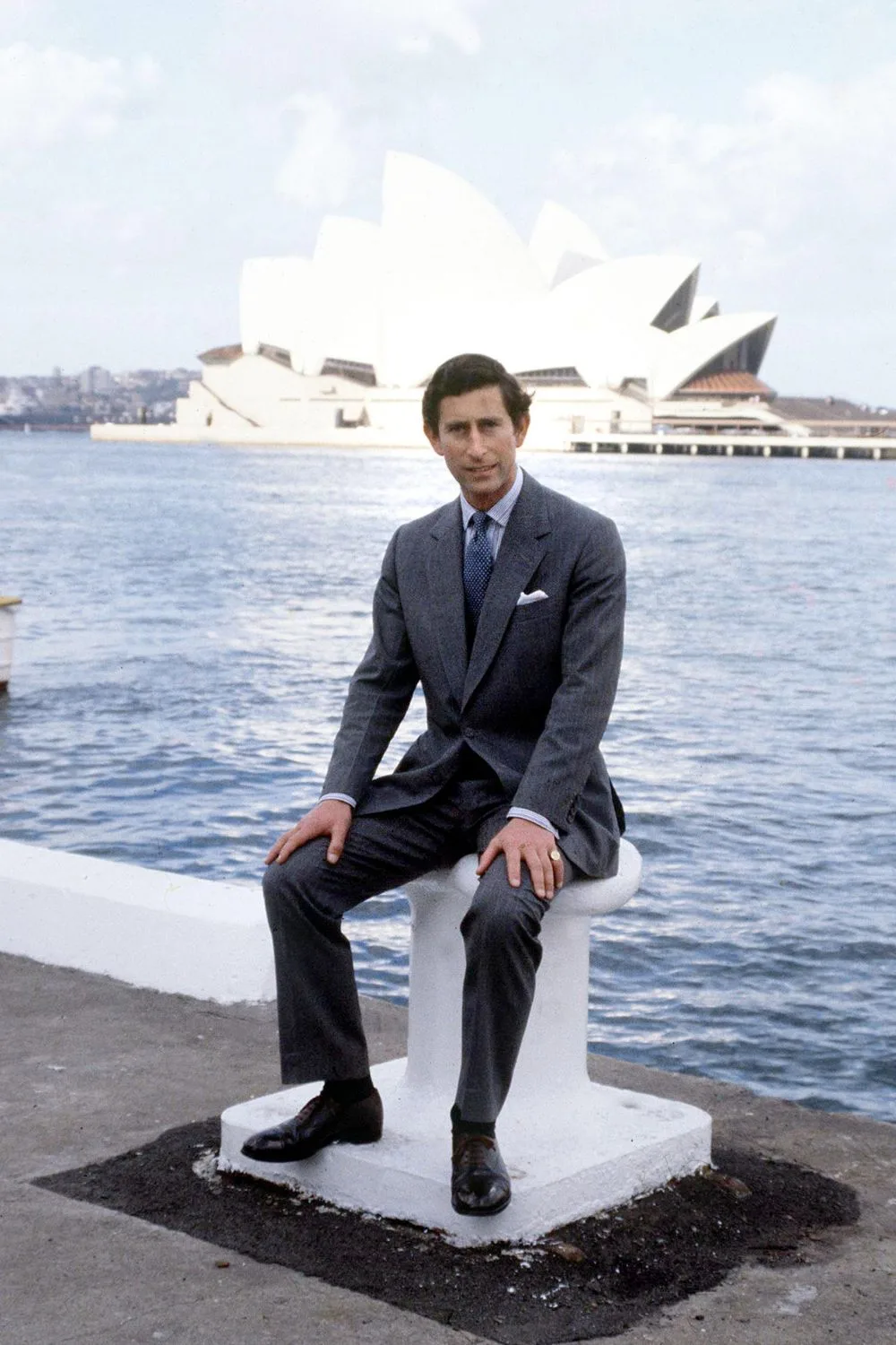 Young Prince Charles in front of Sydney Opera House