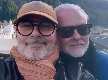 Neale Whitaker with his horse, Bill, and with his partner David Novak-Piper