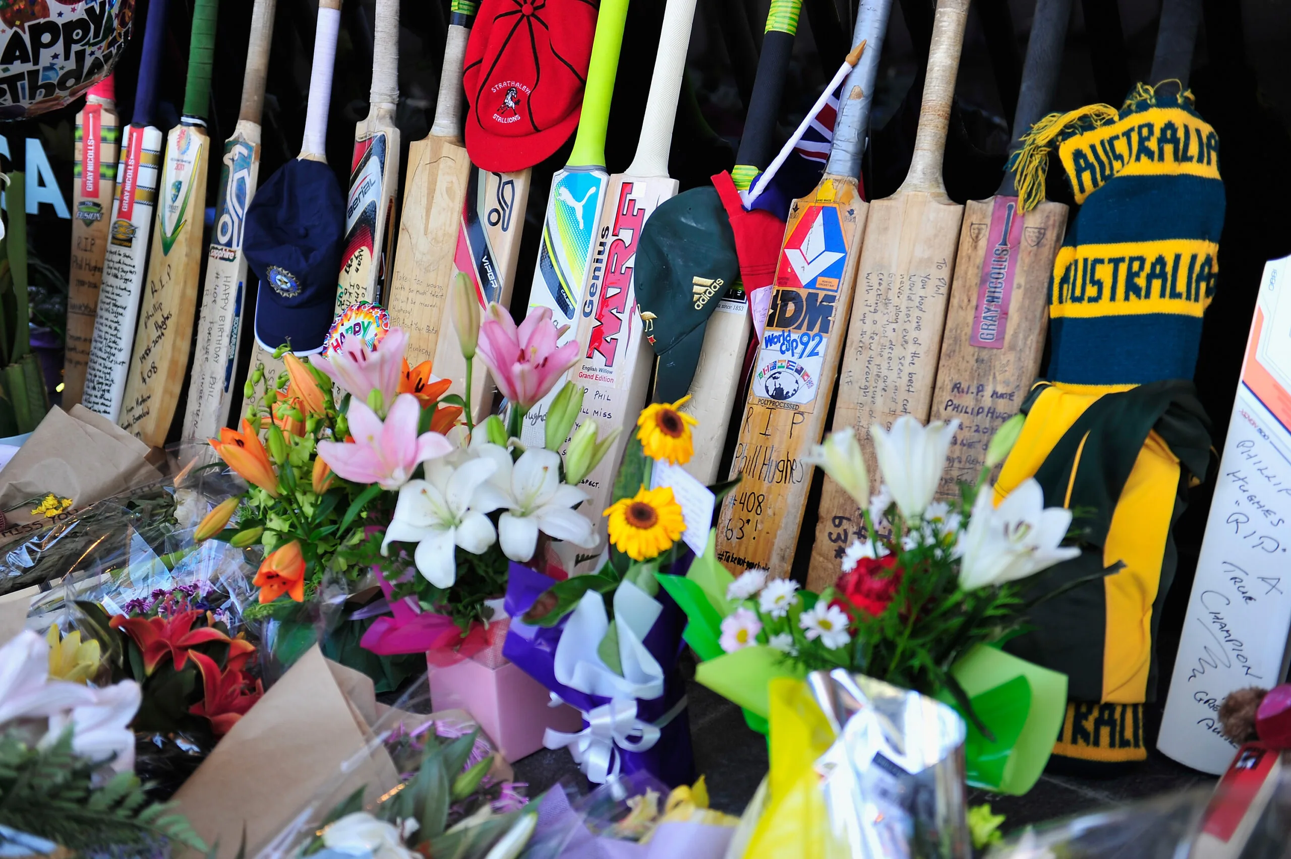 flower tributes to Phillip Hughes