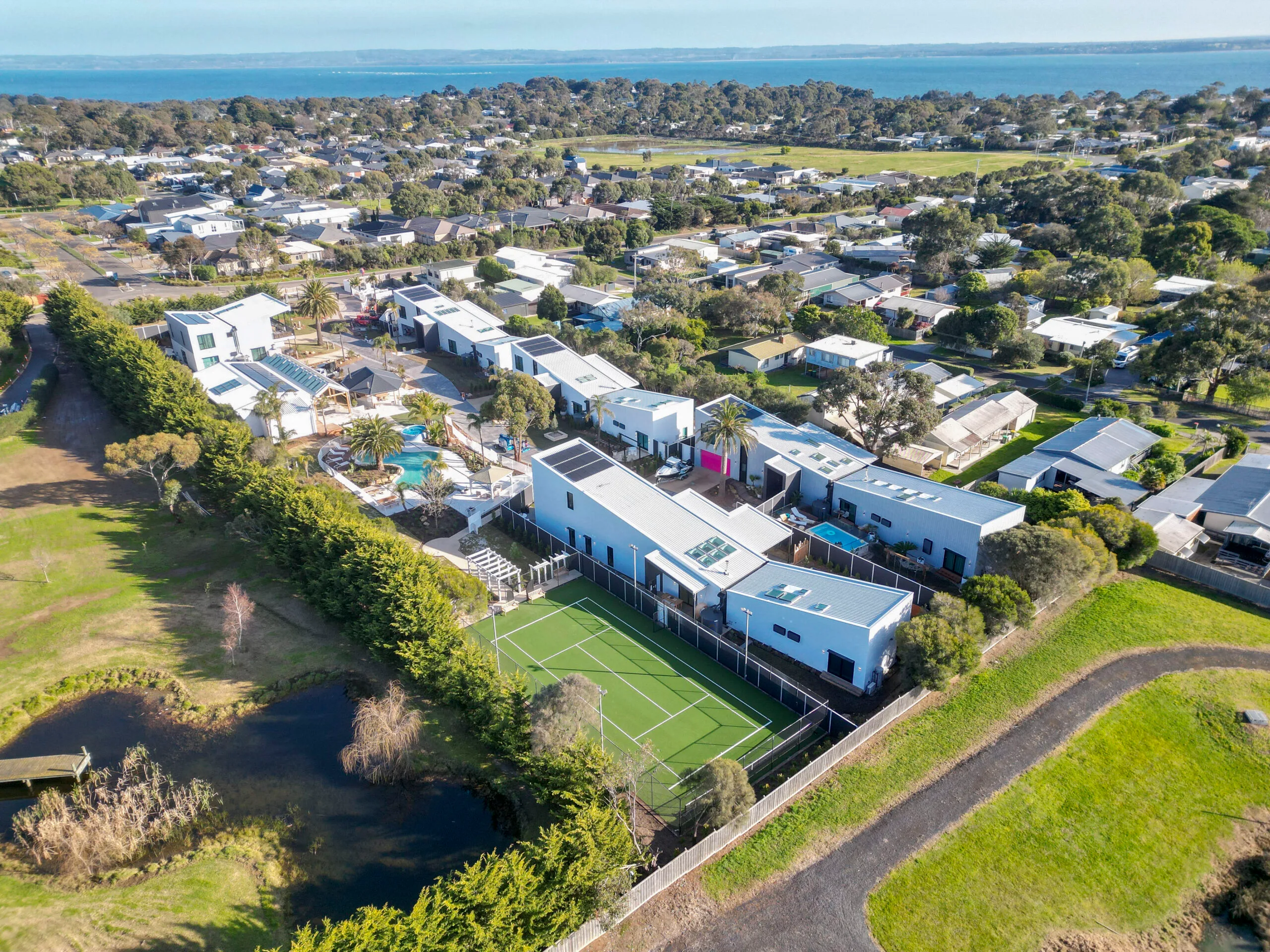 Aerial shot of The Block homes