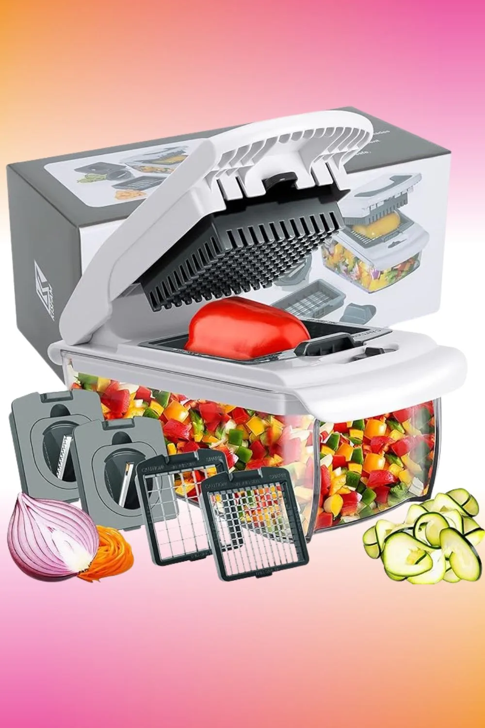Kisfam Vegetable Chopper（Upgrade）, Onion Chopper Mandolin Slicer Cutter Dicer, Veggie Chopper with 4 Blades, Container for Salad Potato Carrot Garlic, Vegetable Cutter Kitchen Tools & Gadgets