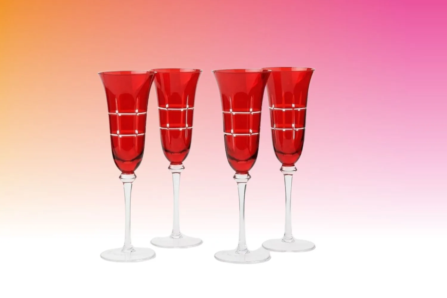 Tartan Champagne Glass Set of 4 in Red