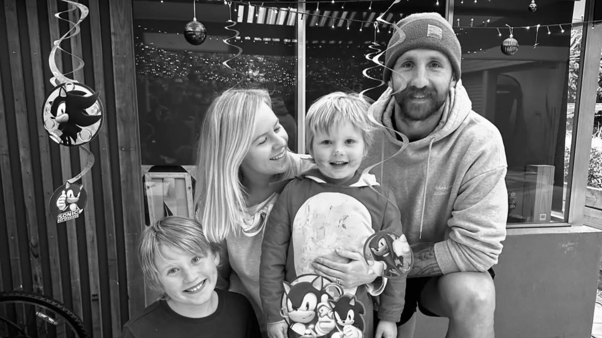 Zach Tuohy with his wife Rebecca and sons Flynn and Rafferty.