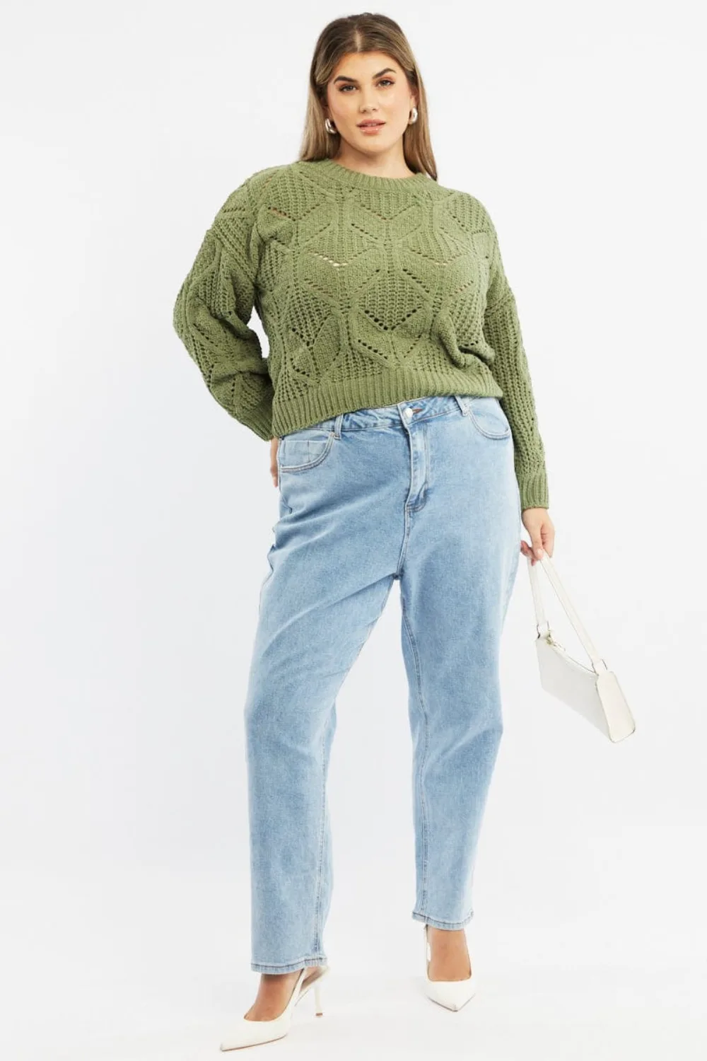 you and all model wearing green jumper and jeans best plus size clothing brands