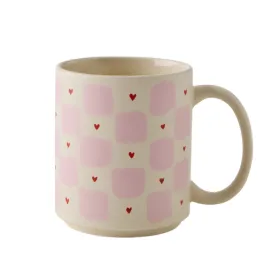 typo cotton on mug pink check with hearts 