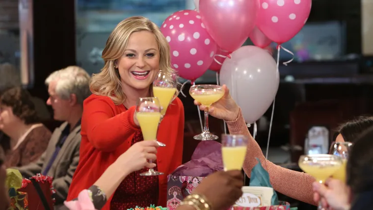 Leslie knope from Parks and Recreation celebrating Galentine's day with friends