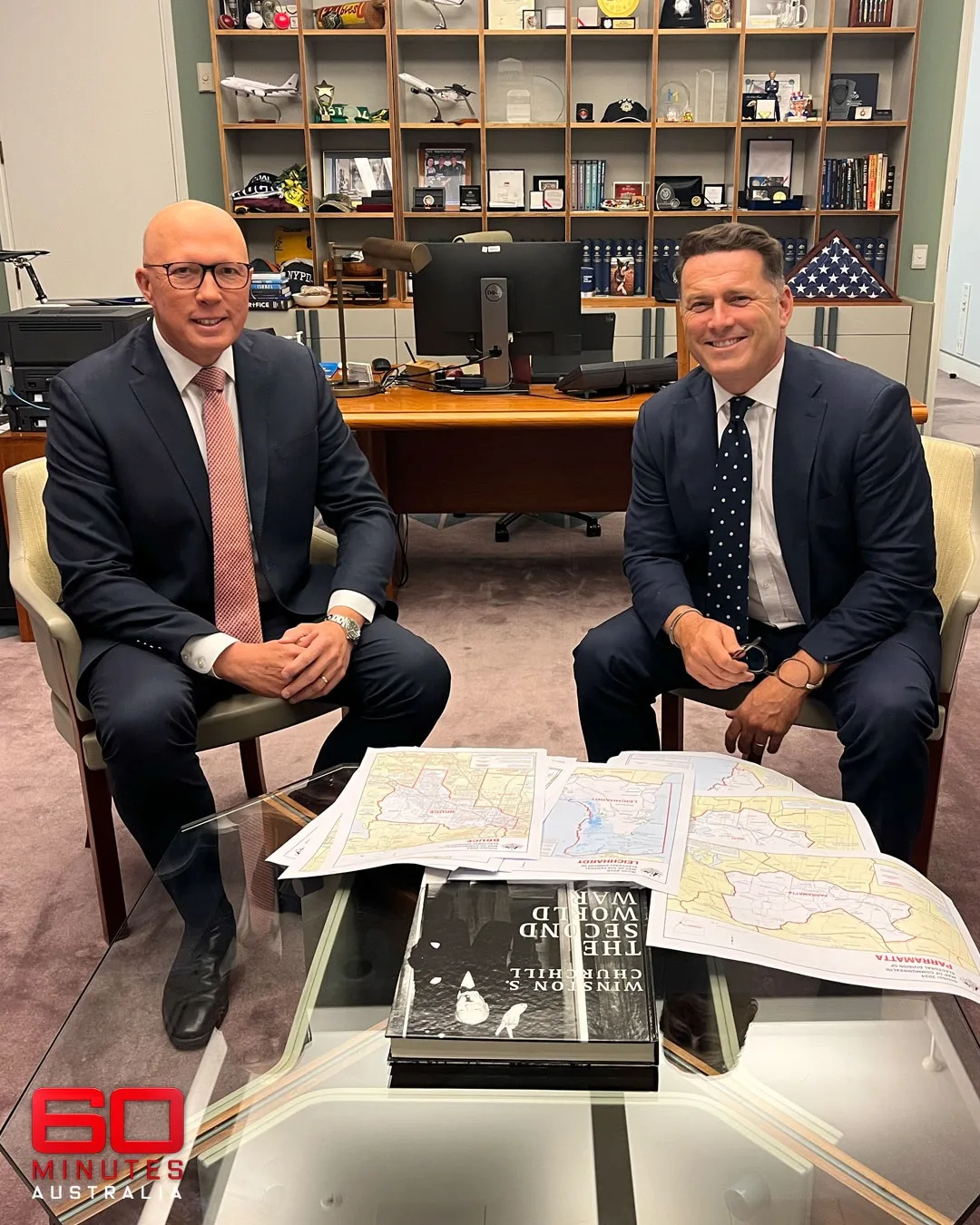 Peter Dutton and Karl Stefanovic sitting on chairs.