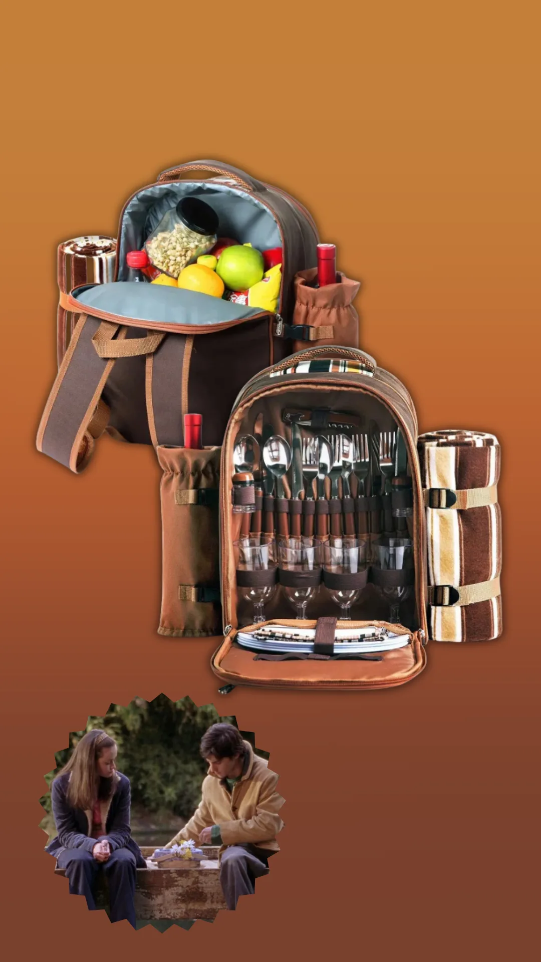 A brown picnic backpack.
