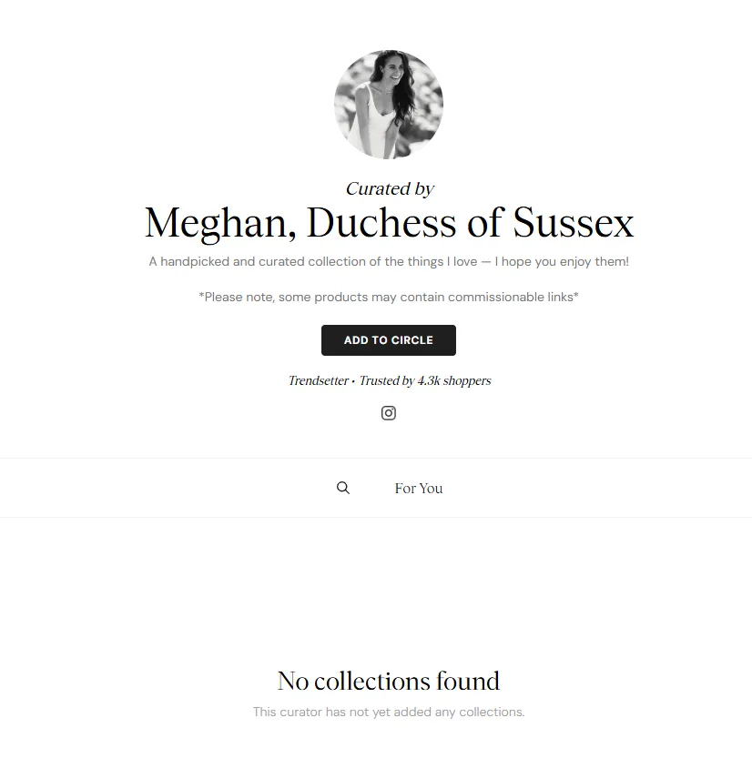 Meghan online store no collections found screenshot