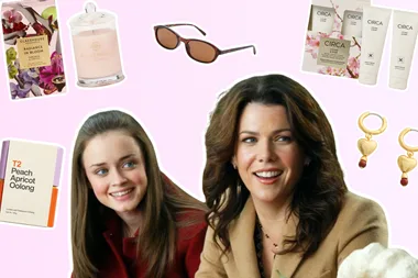 lorelai and rory gilmore from tv show Gilmore Girls surrounded by mother's day gifts