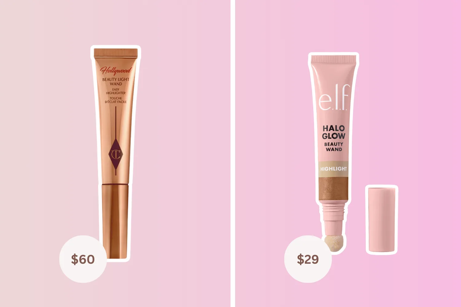 charlotte tilbury beauty wand and e.l.f highlighter wand 