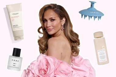 Jennifer lopez surrounded by haircare products