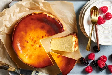 basque custard cheesecake with berries