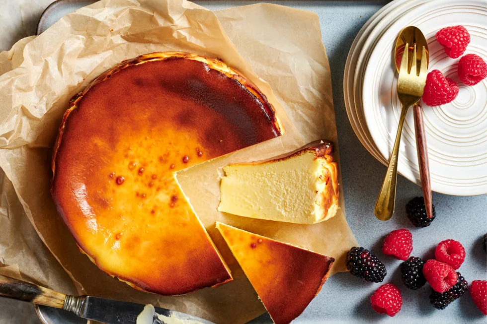 basque custard cheesecake with berries