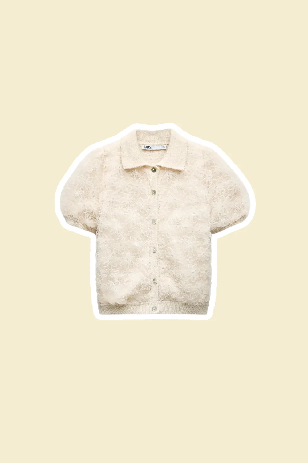 zara lace and sequin cream knit top