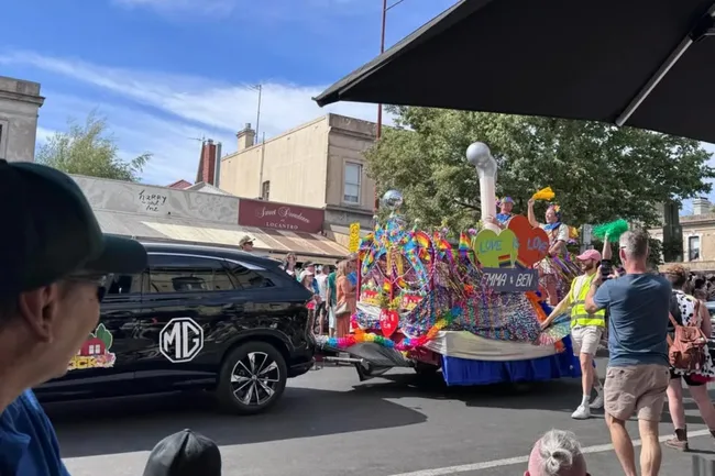Emma and Ben 2025 the Block Daylesford pride parade