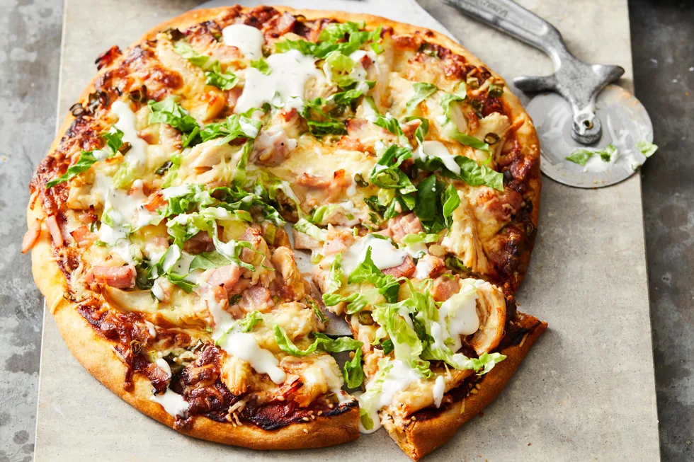 chicken caesar pizza with parmesan cheese