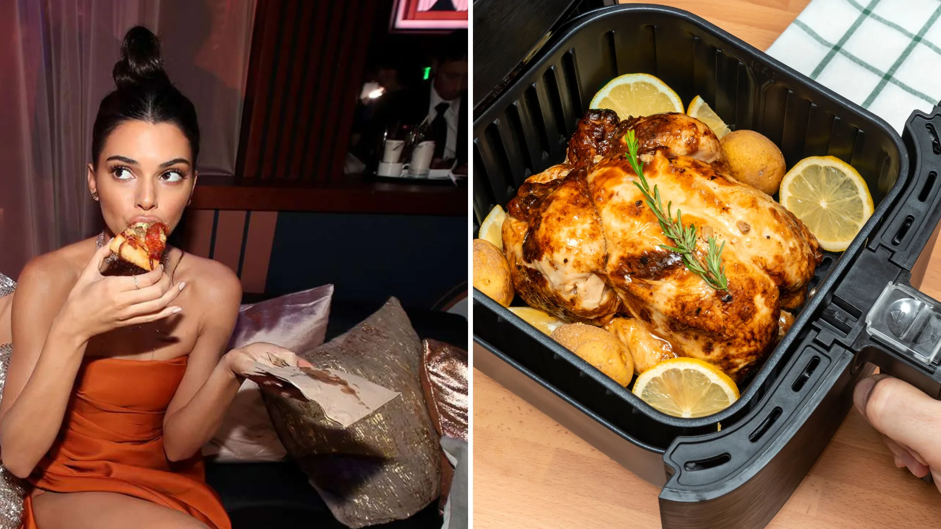 Kendall Jenner eating pizza and an air fryer meal