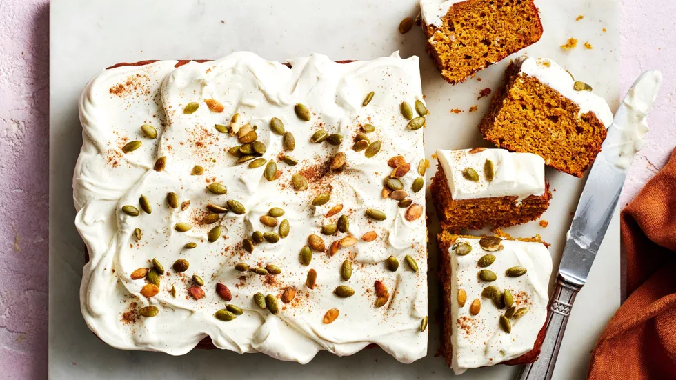 Spiced Pumpkin Cake with Sour Cream frosting