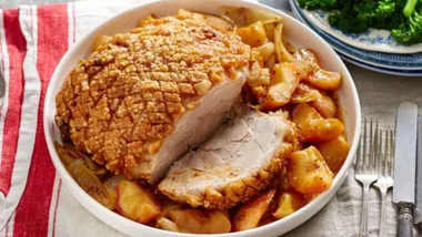 Roast Pork with Apricot-Glazed Apples is a Sunday night special
