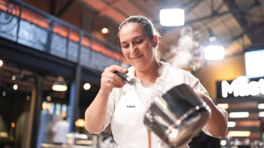 Laura MasterChef Back to Win making ice-cream for Coles Challenge