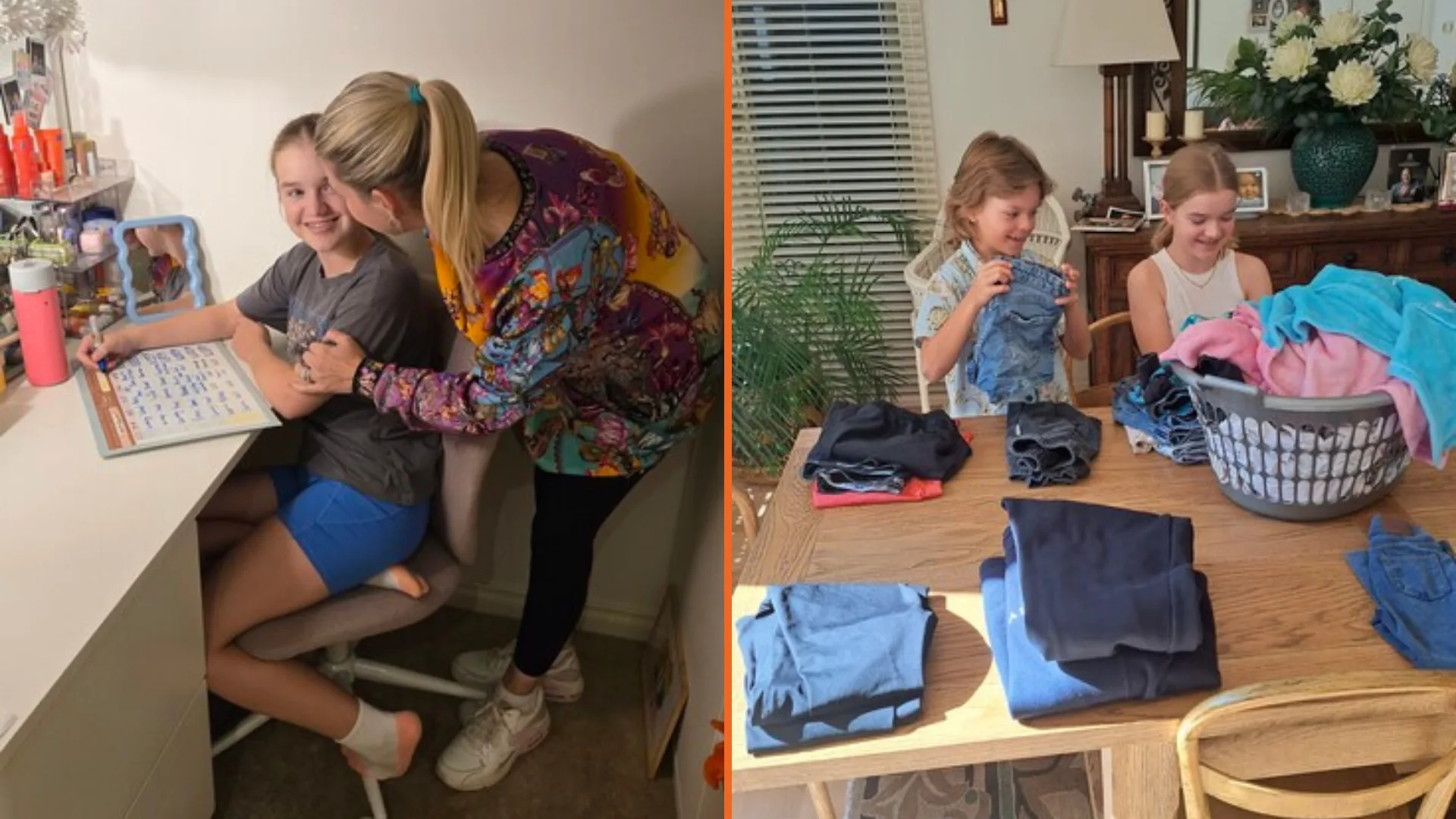 Lauren Newton and her family completing tasks as part of their routine