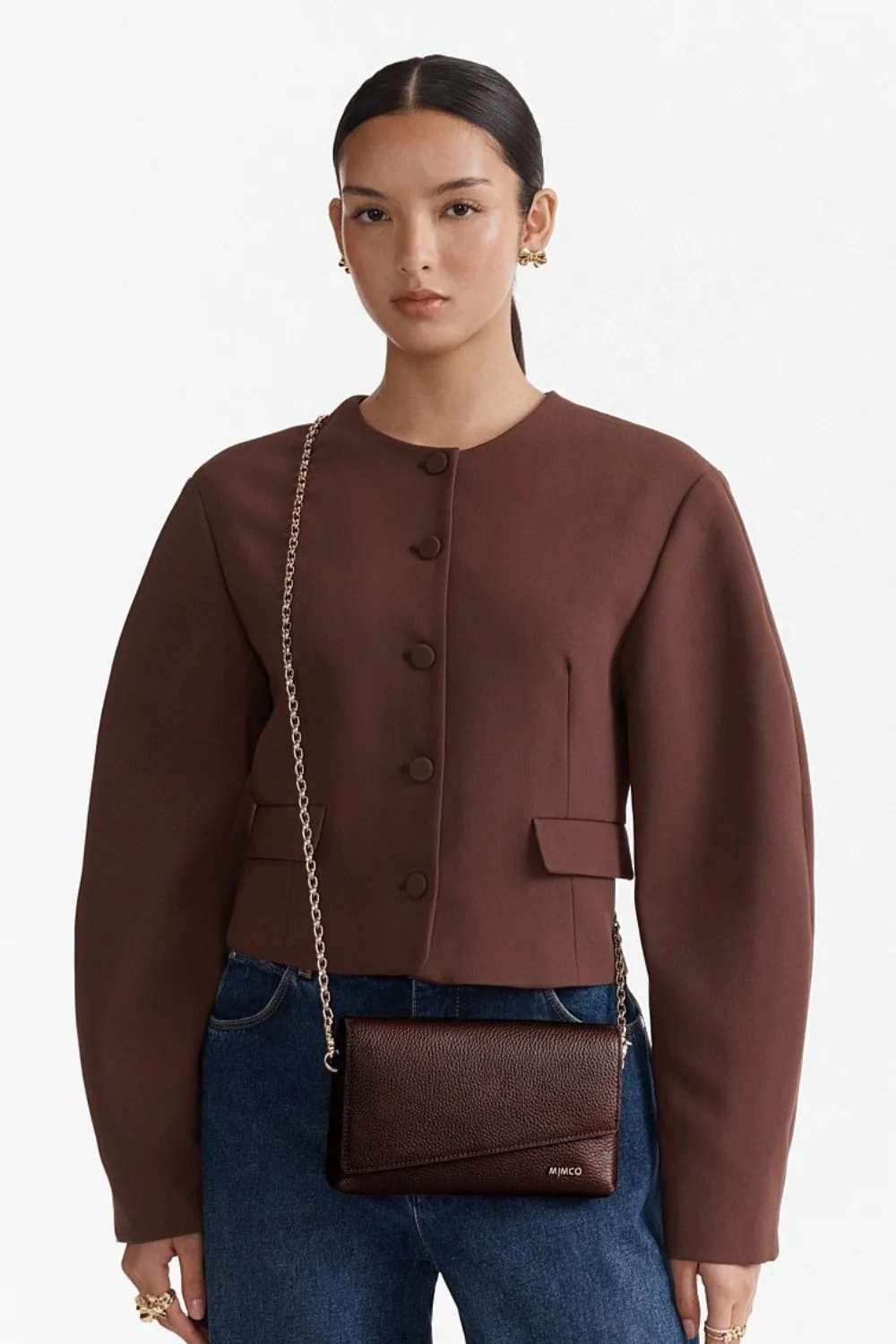 mimco brown crossbody bag 