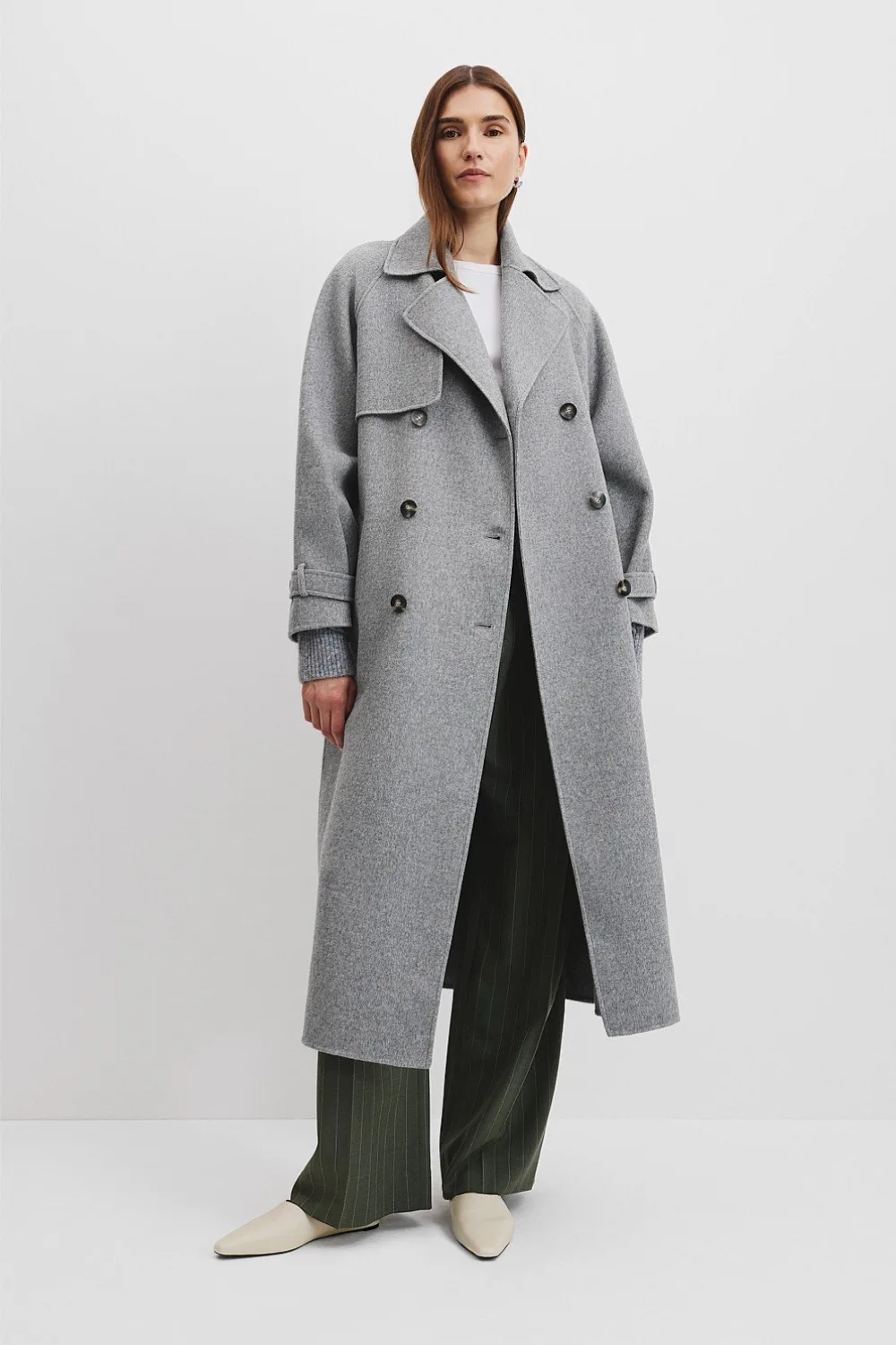 country road soft trench coat in grey marle