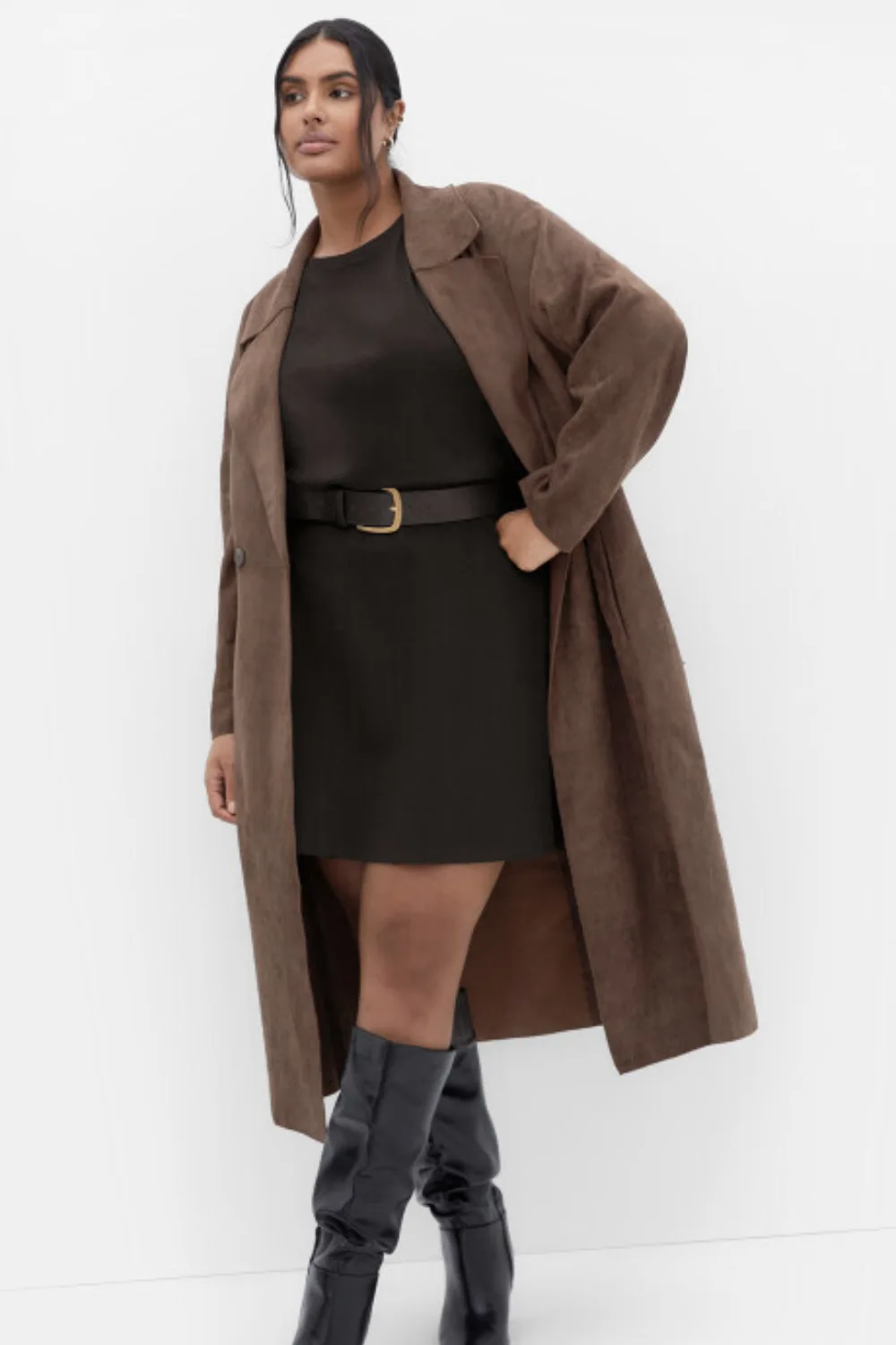 city chic kiara faux suede chocolate trench coat