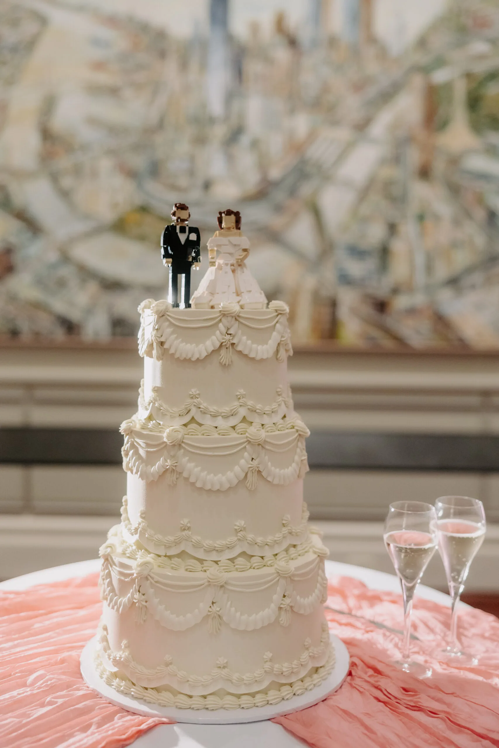 Kaitlyn and Miller LEGo Masters wedding cake with LEGO topper